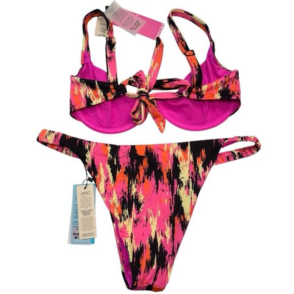NWT OneOne Swimwear Abstract Underwire Two Piece Bikini Set Multicolor Large - Picture 2 of 5